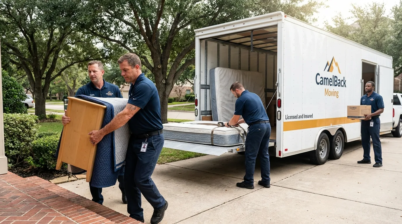 Crew loading residential truck for cross-state move from Foothill Ranch, CA